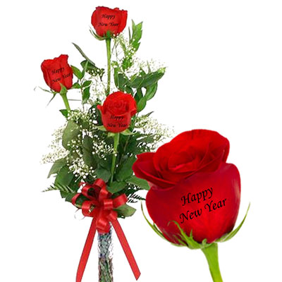 "Talking Roses (Print on Rose) (3 Red Roses) - Happy New Year - Click here to View more details about this Product